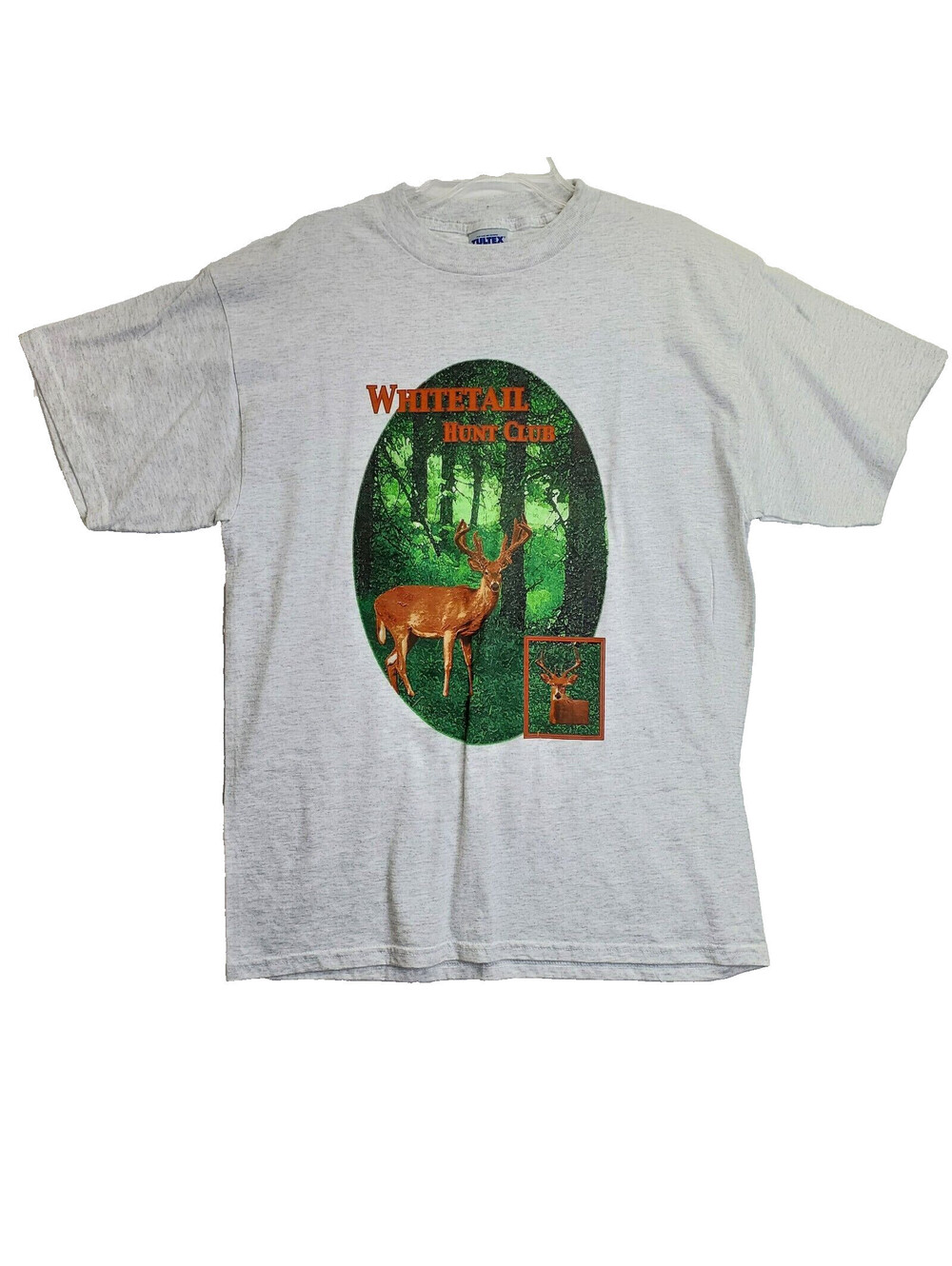 Whitetail Hunt Club Deer Hunting Gray large 90's Y2K VTG T Shirt Tultex 99% Cott